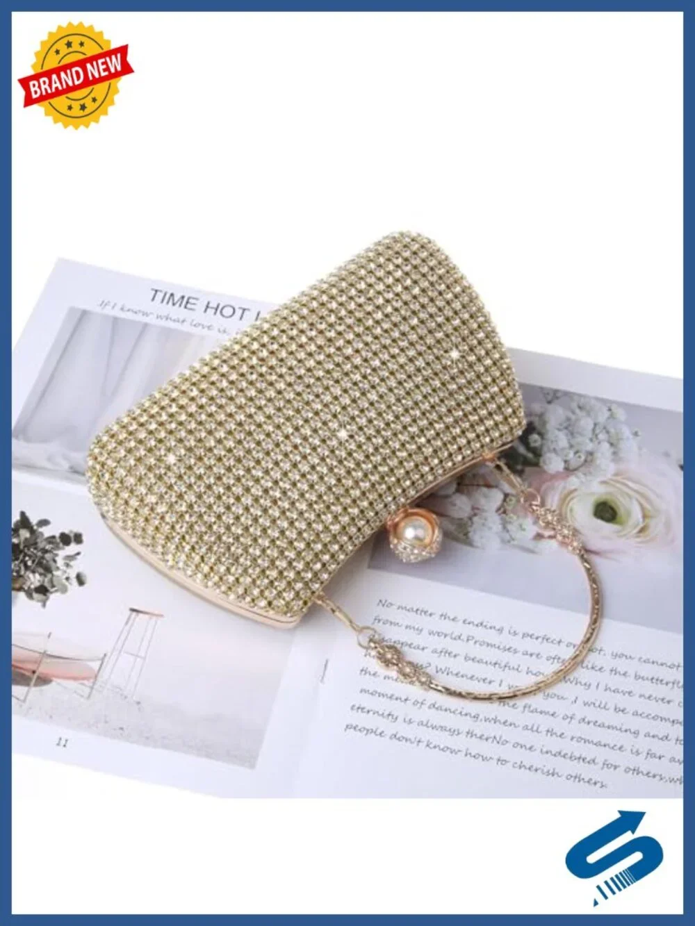 Sparkly Rhinestone Clutch Purse Evening Bag Satin Convertible Crossbody Wedding